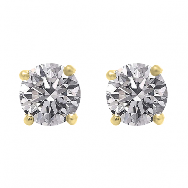 IGI CERTIFIED 1.00 Carat (ctw) 10K Yellow Gold Round Lab Grown Diamond Ladies Stud Earrings 1 CT