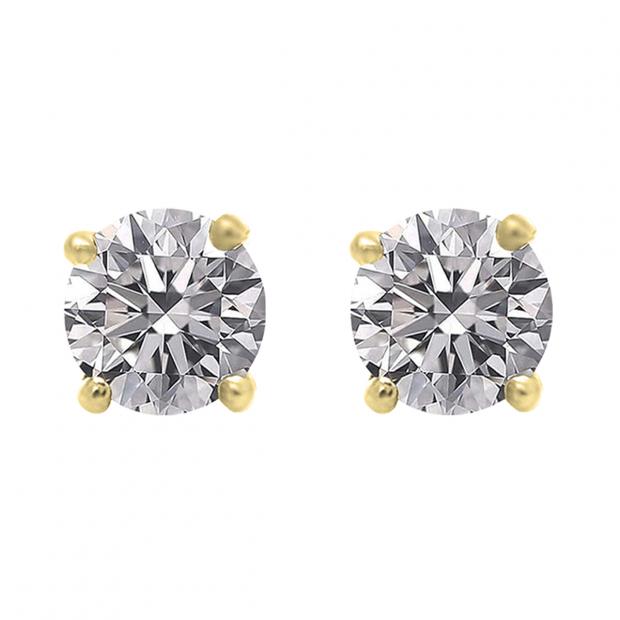 1.00 Carat (ctw) 10K Yellow Gold Round Lab Grown White Diamond Ladies Stud Earrings 1 CT