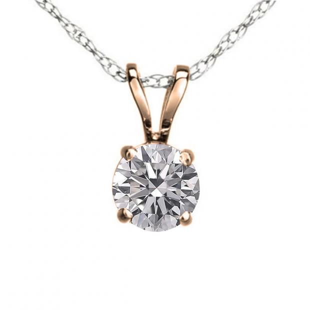 0.25 Carat (ctw) 10K Rose Gold Round Lab Grown White Diamond Ladies Solitaire Pendant 1/4 CT