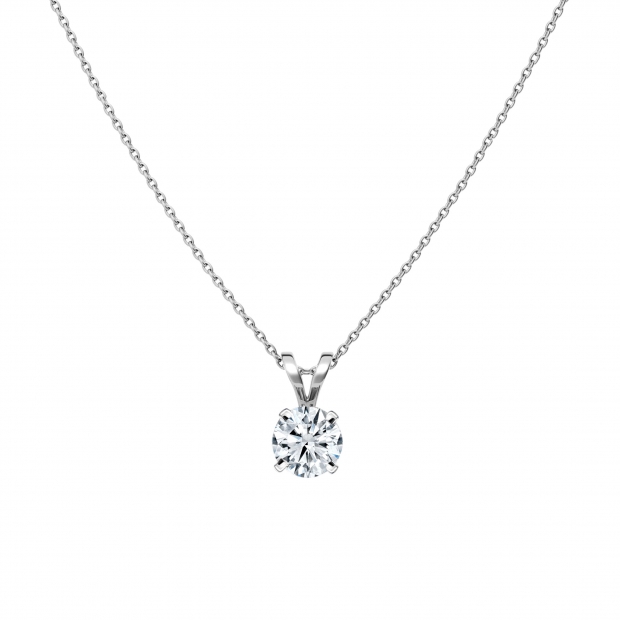0.25 Ctw Round Solitaire Lab Grown Diamond 4 Prong Pendant with 18 inch Silver Chain, 10K White Gold