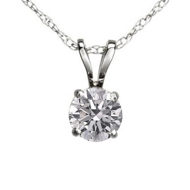0.25 Carat (ctw) 14K White Gold Round Lab Grown White Diamond Ladies Solitaire Pendant 1/4 CT