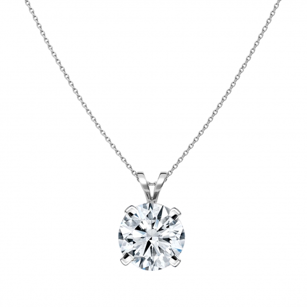 IGI Certified 3.00 Ctw Round Solitaire Lab Grown Diamond 4 Prong Pendant with 18 inch Silver Chain, 925 Sterling Silver