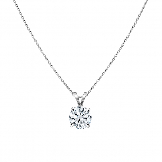 0.50 Ctw Round Solitaire Lab Grown Diamond 4 Prong Pendant with 18 inch Gold Chain, 10K White Gold