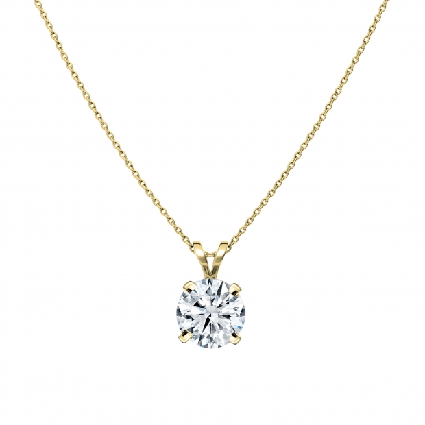 IGI Certified 1.00 Ctw Round Solitaire Lab Grown Diamond 4 Prong Pendant with 18 inch Gold Chain, 14K Yellow Gold
