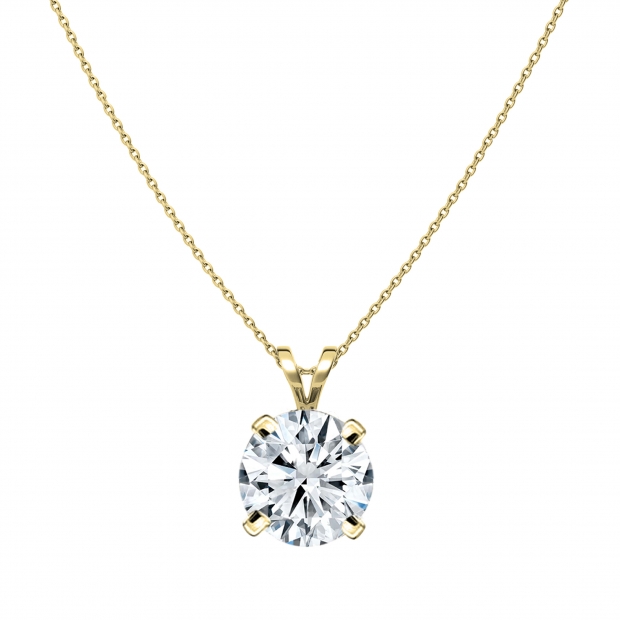 IGI Certified 3.00 Ctw Round Solitaire Lab Grown Diamond 4 Prong Pendant with 18 inch Gold Chain, 14K Yellow Gold