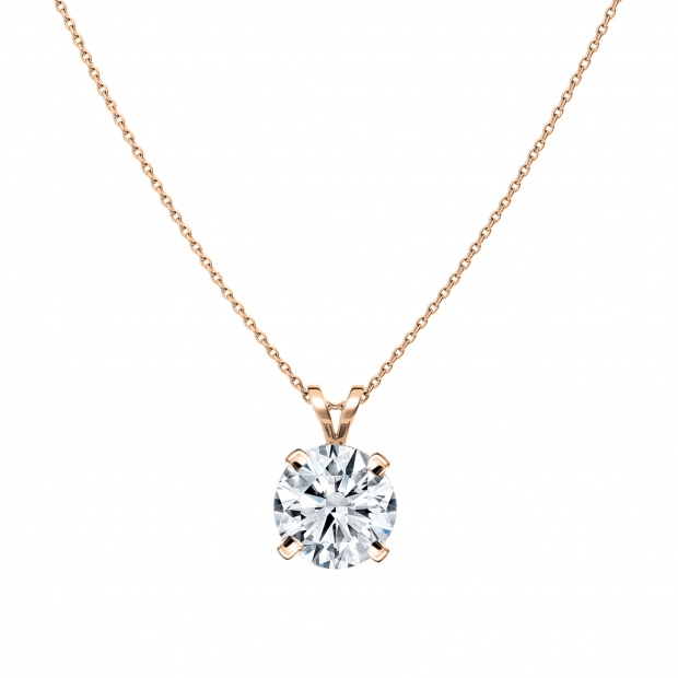IGI Certified 1.50 Ctw Round Solitaire Lab Grown Diamond 4 Prong Pendant with 18 inch Gold Chain, 18K Rose Gold