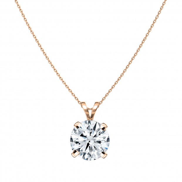IGI Certified 3.00 Ctw Round Solitaire Lab Grown Diamond 4 Prong Pendant with 18 inch Gold Chain, 18K Rose Gold