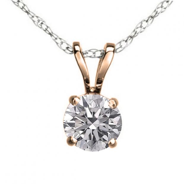 0.50 Carat (ctw) 10K Rose Gold Round Lab Grown White Diamond Ladies Solitaire Pendant 1/2 CT