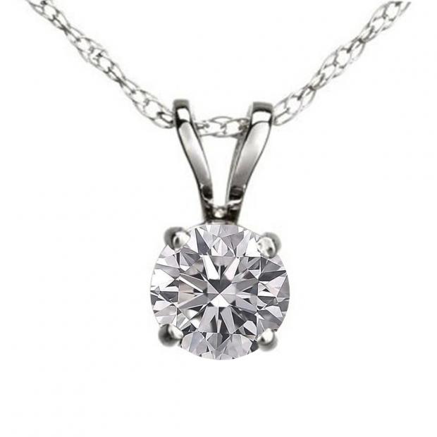 0.50 Carat (ctw) 14K White Gold Round Lab Grown White Diamond Ladies Solitaire Pendant 1/2 CT
