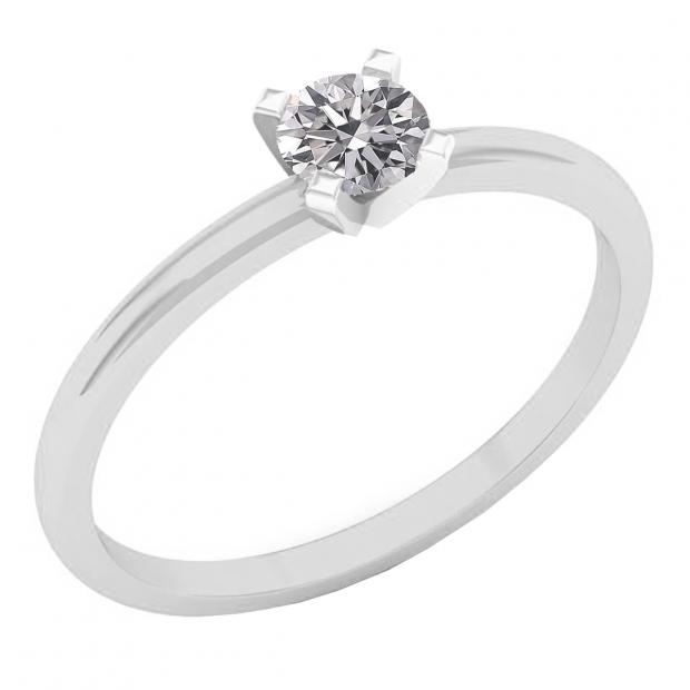 0.25 Carat (ctw) 10K White Gold Round Lab Grown White Diamond Ladies Solitaire Engagement Ring