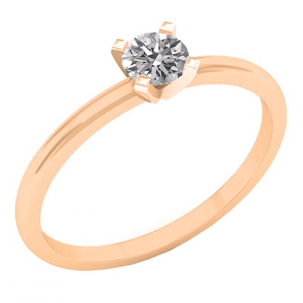 0.25 Carat (ctw) 18K Rose Gold Round Lab Grown White Diamond Ladies Solitaire Engagement Ring