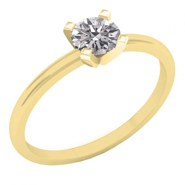 0.50 Carat (ctw) 10K Yellow Gold Round Lab Grown Diamond Ladies Solitaire Engagement Ring 1/2 CT