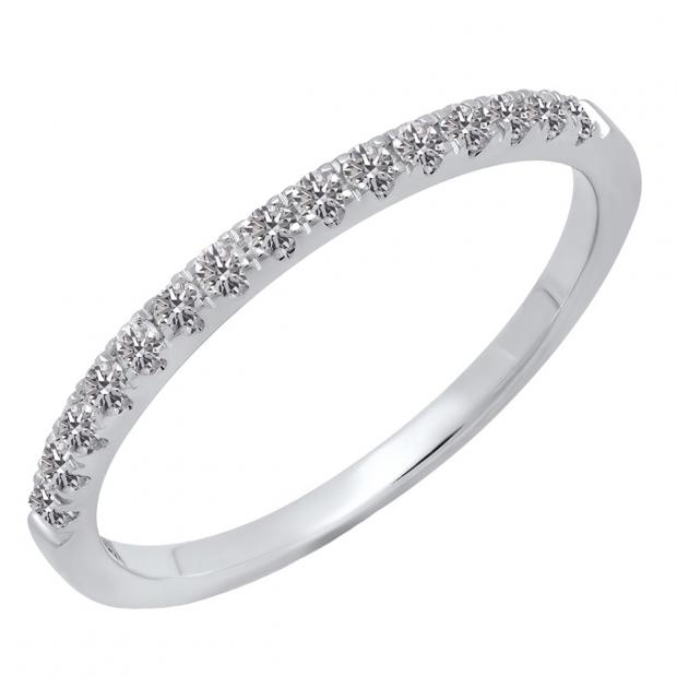 0.25 Carat (ctw) 10K White Gold Round Lab Grown White Diamond Ladies Stackable Wedding Band 1/4 CT