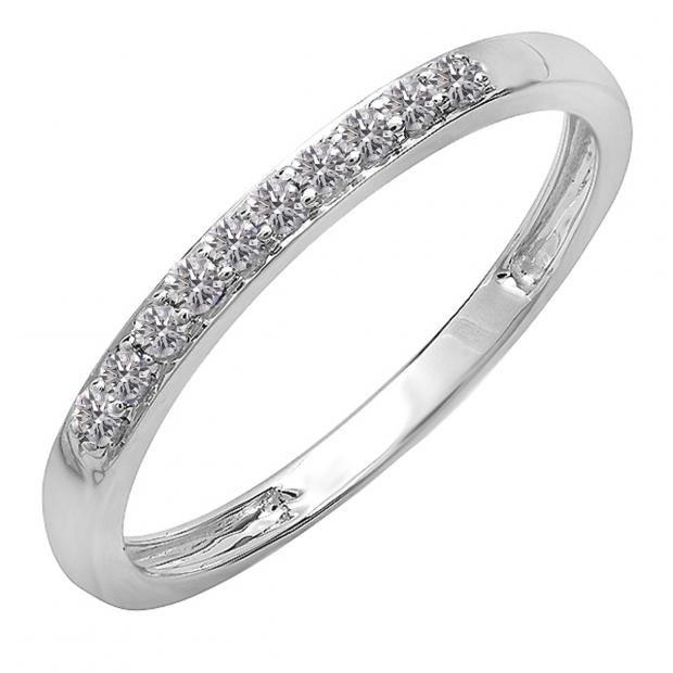 0.14 Carat (ctw) 10K White Gold Round Lab Grown White Diamond Ladies Wedding Band Ring