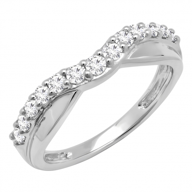 0.55 Carat (ctw) 10K White Gold Round Lab Grown Diamond Ladies Wedding Guard Contour Band 1/2 CT