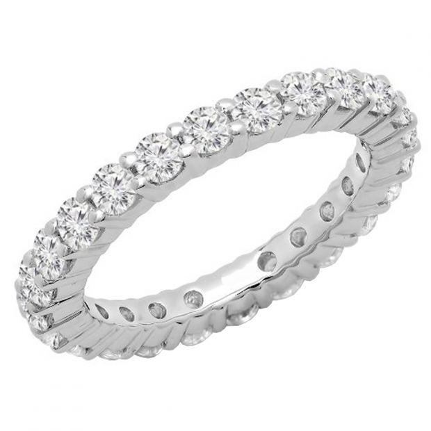 2.00 Carat (ctw) 10K White Gold Round Lab Grown Diamond Ladies Eternity Wedding Stackable Ring Band