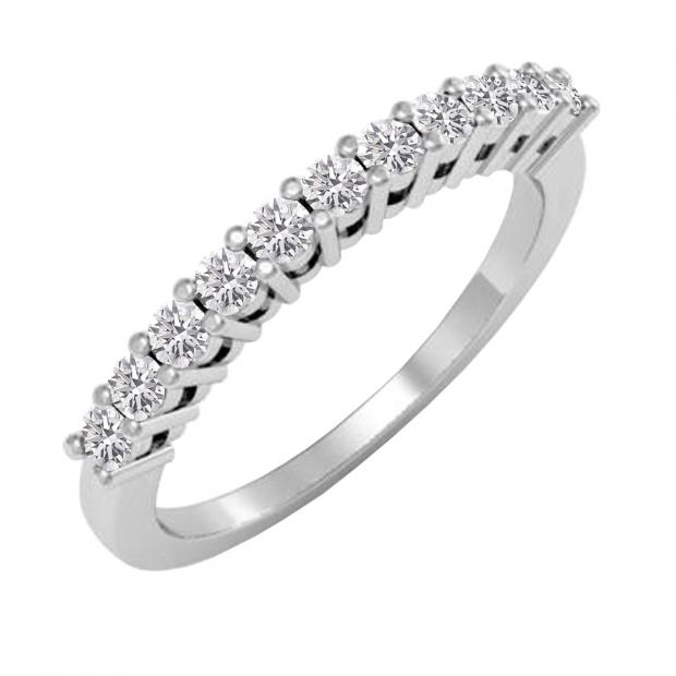 0.50 Carat (ctw) 10K White Gold Round Lab Grown White Diamond Stackable Wedding Band 1/2 CT