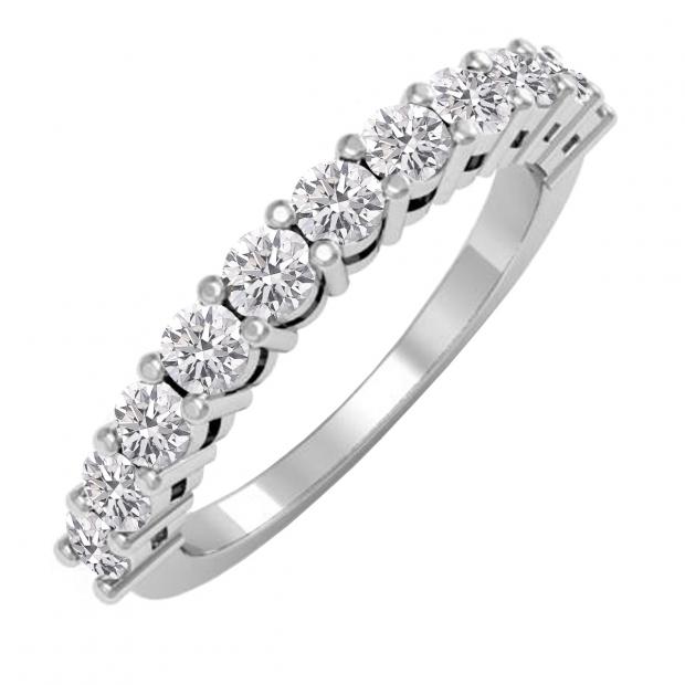 1.00 Carat (ctw) 10K White Gold Round Lab Grown White Diamond Stackable Wedding Band 1 CT