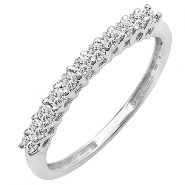 0.33 Carat (ctw) 10K White Gold Round Lab Grown White Diamond Stackable Wedding Band 1/3 CT