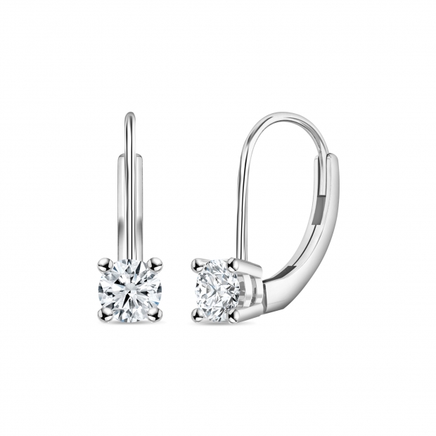 0.50 Ctw Round Lab Grown Diamond Solitaire Lever Back Drop Earrings, 10K White Gold