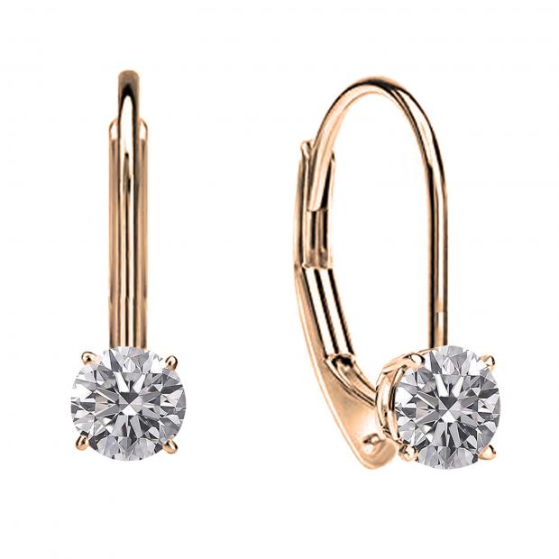 0.25 Carat (ctw) 14K Rose Gold Round Lab Grown White Diamond Ladies Dangling Drop Earrings 1/4 CT