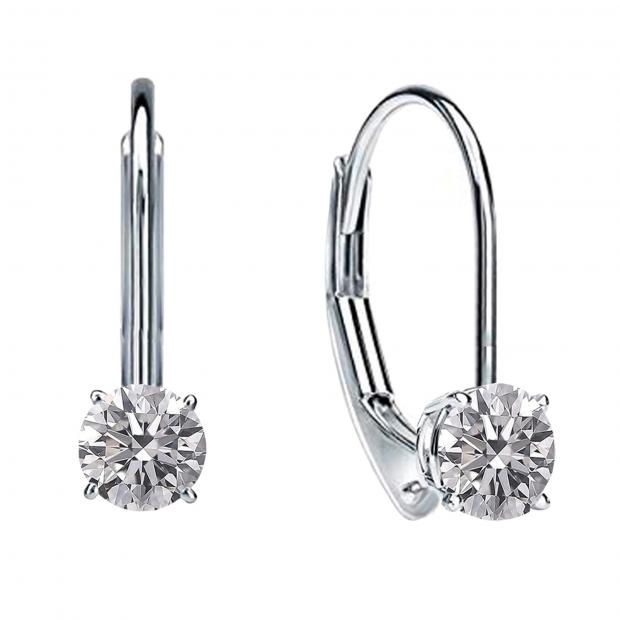 0.25 Carat (ctw) 14K White Gold Round Lab Grown White Diamond Ladies Dangling Drop Earrings 1/4 CT