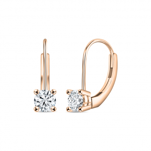 0.50 Ctw Round Lab Grown Diamond Solitaire Lever Back Drop Earrings, 18K Rose Gold