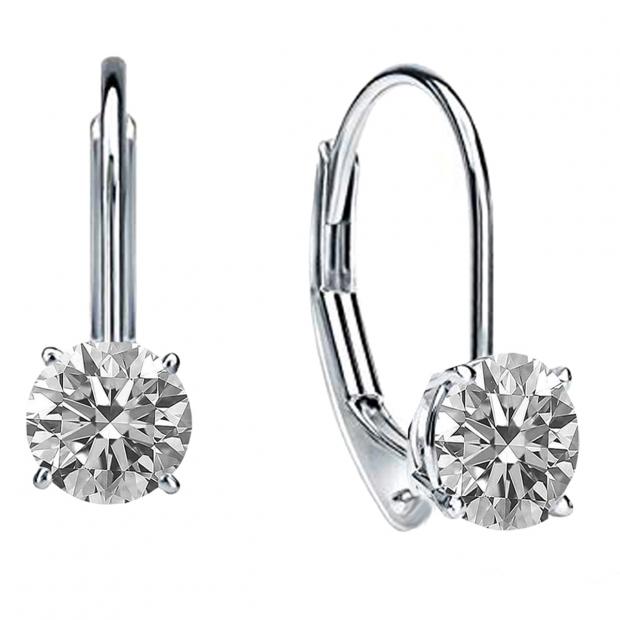 0.50 Carat (ctw) 10K White Gold Round Lab Grown White Diamond Ladies Dangling Drop Earrings 1/2 CT