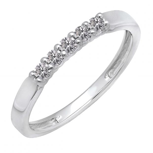 0.25 Carat (ctw) 10K White Gold Round Lab Grown Diamond 5 Stone Ladies Wedding Band Ring 1/4 CT