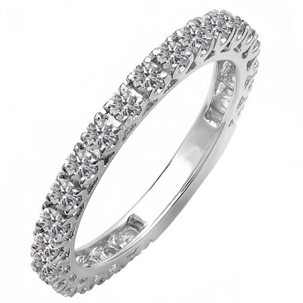 0.90 Carat (ctw) 14K White Gold Round White Diamond Eternity Stackable Wedding Band Ring