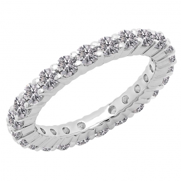 1 Carat (ctw) 14K White Gold Round Lab Grown Diamond Ladies Anniversary Wedding Band Ring
