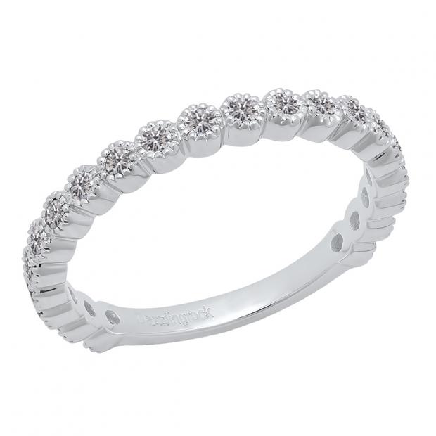 0.50 Carat (ctw) 10K White Gold Round Lab Grown White Diamond Stackable Wedding Eternity Band Ring