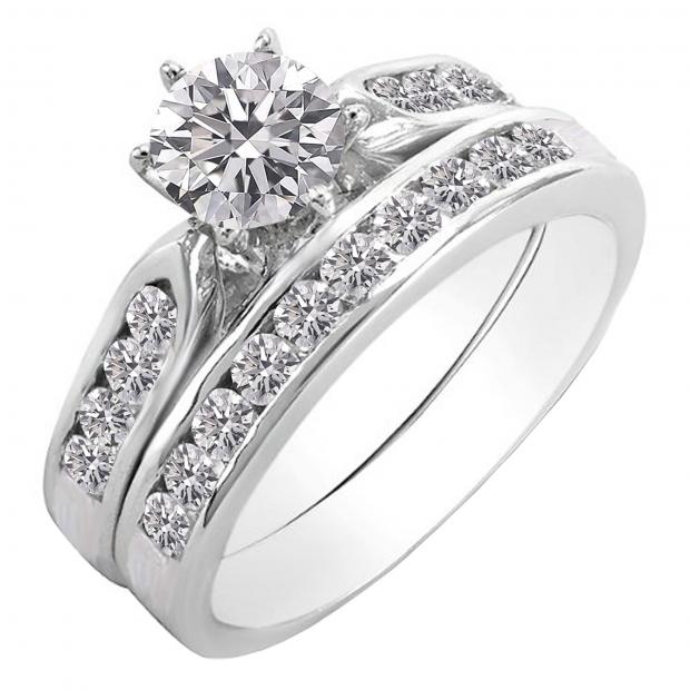 1.00 Carat (ctw) 10K White Gold Round Diamond Ladies Engagement Band Ring Set 1 CT