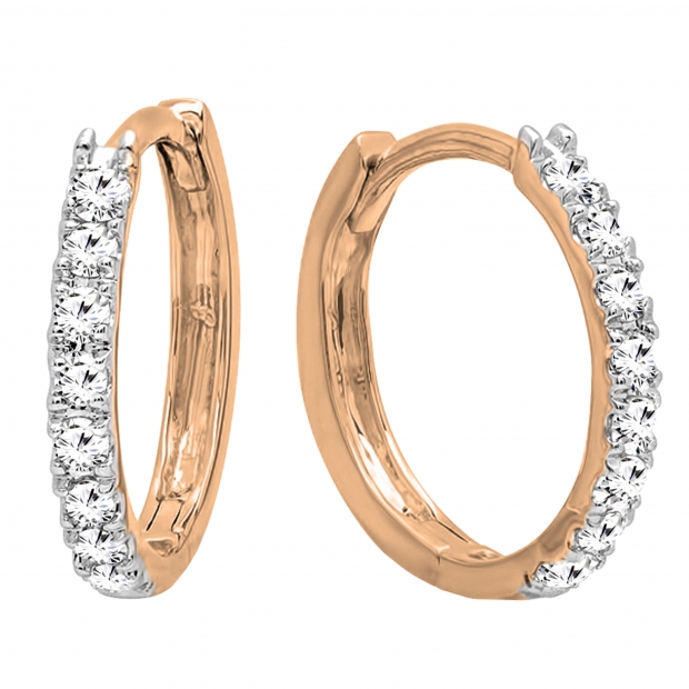 0.22 Carat (ctw) 18K Rose Gold Round Lab Grown White Diamond Ladies Huggies Hoop Earrings 1/4 CT