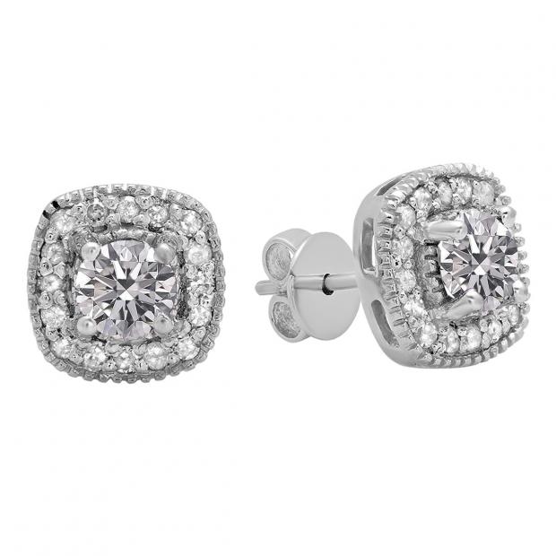 0.75 Carat (ctw) Sterling Silver Round Lab Grown White Diamond Ladies Halo Stud Earrings 3/4 CT