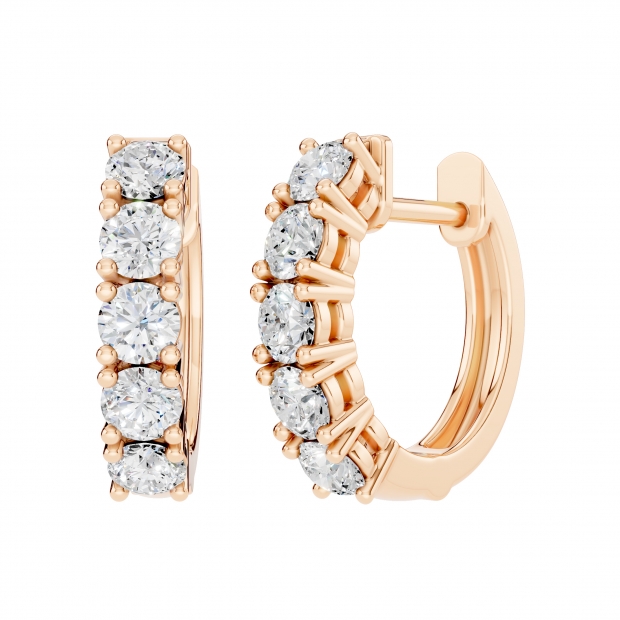 1.00 Carat (ctw) 10K Rose Gold Round Lab Grown White Diamond Ladies Huggies Hoop Earrings 1 CT