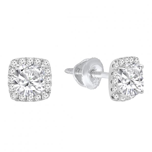 0.85 Carat (ctw) 10K White Gold Cushion & Round Lab Grown Diamond Ladies Halo Stud Earrings