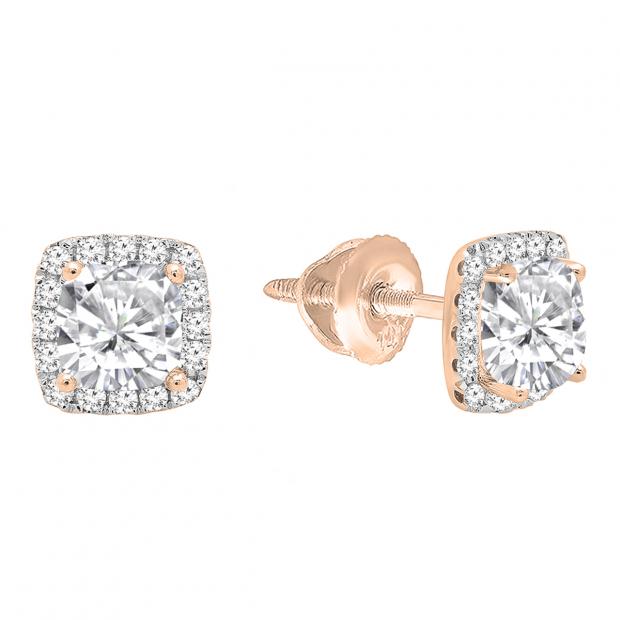 0.85 Carat (ctw) 18K Rose Gold Cushion & Round Lab Grown Diamond Ladies Halo Stud Earrings