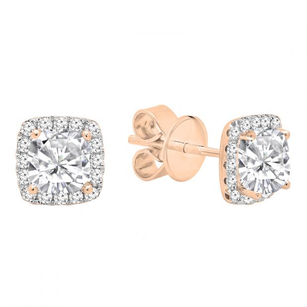 0.85 Carat (ctw) 18K Rose Gold Cushion & Round Lab Grown Diamond Ladies Halo Stud Earrings
