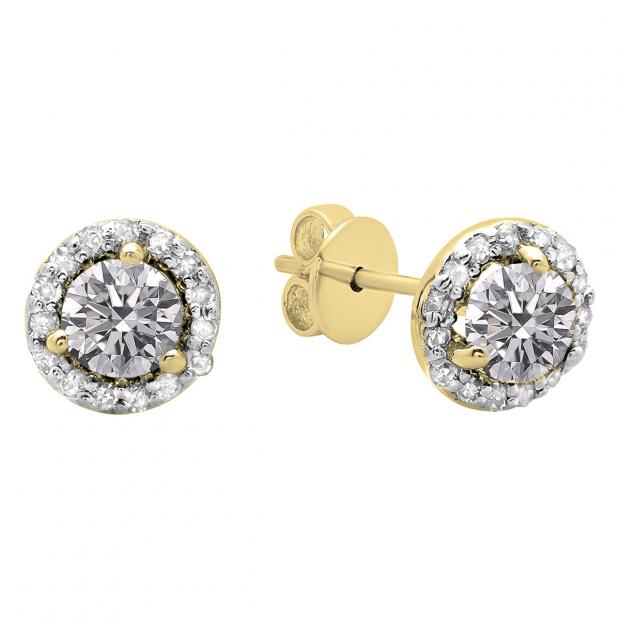 0.50 Carat (ctw) 10K Yellow Gold Round Lab Grown White Diamond Ladies Halo Stud Earrings 1/2 CT