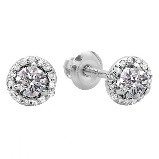 0.50 Carat (ctw) 14K White Gold Round Lab Grown White Diamond Ladies Halo Stud Earrings 1/2 CT