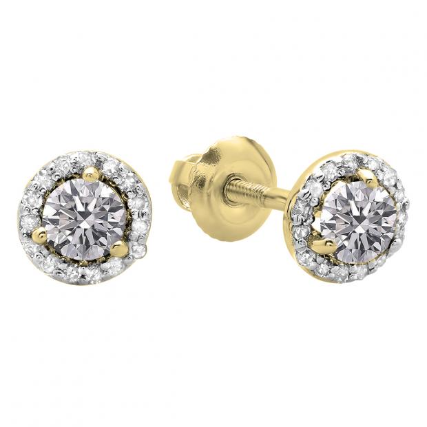 0.50 Carat (ctw) 14K Yellow Gold Round Lab Grown White Diamond Ladies Halo Stud Earrings 1/2 CT