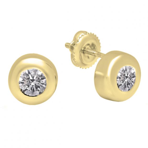 1.00 Carat (ctw) 10K Yellow Gold Round Lab Grown White Diamond Ladies Solitaire Stud Earrings 1 CT