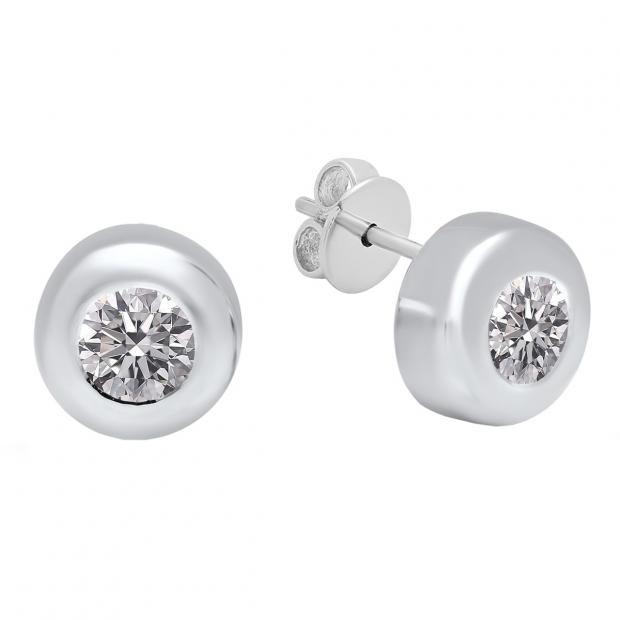 1.00 Carat (ctw) 18K White Gold Round Lab Grown White Diamond Ladies Solitaire Stud Earrings 1 CT