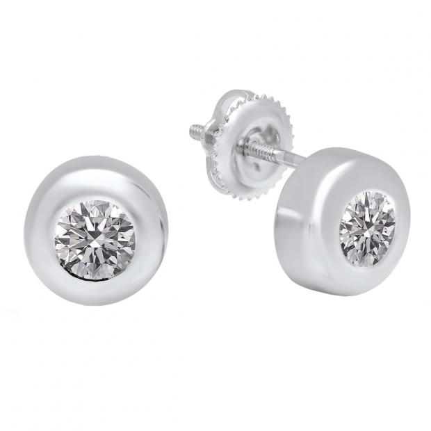 1.00 Carat (ctw) 18K White Gold Round Lab Grown White Diamond Ladies Solitaire Stud Earrings 1 CT