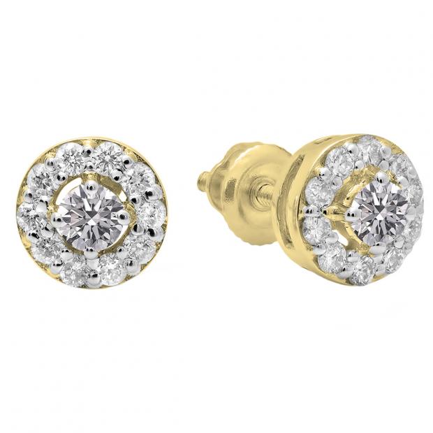 1.00 Carat (ctw) 10K Yellow Gold Round Lab Grown White Diamond Ladies Cluster Stud Earrings 1 CT