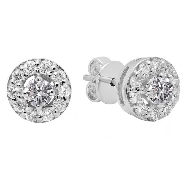 1.00 Carat (ctw) 14K White Gold Round Lab Grown White Diamond Ladies Cluster Stud Earrings 1 CT