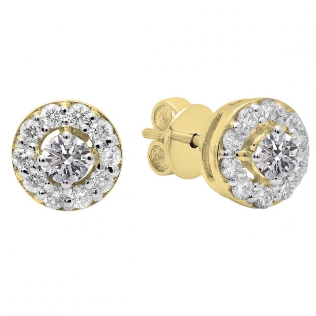 1.00 Carat (ctw) 14K Yellow Gold Round Lab Grown White Diamond Ladies Cluster Stud Earrings 1 CT