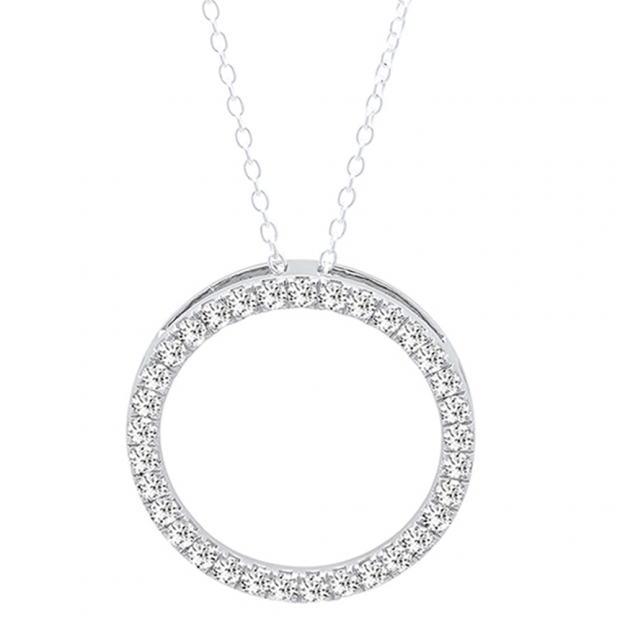 0.75 Carat (ctw) 18K White Gold Round lab Grown White Diamond Ladies Circle Pendant 3/4 CT