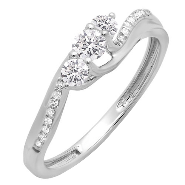 0.50 Carat (ctw) 14K White Gold Round Lab Grown White Diamond 3 Stone Ladies Engagement Ring 1/2 CT